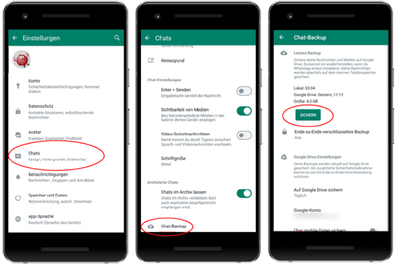 WhatsApp mit Google Drive sichern
