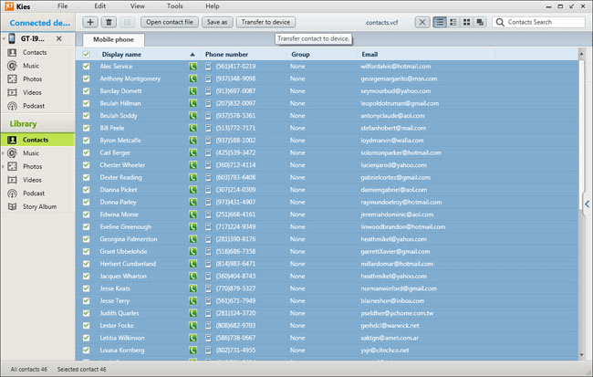 Import Contacts from Kies to Samsung Mobile