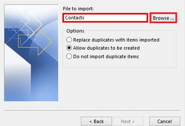 Select Contacts and the Location to Export