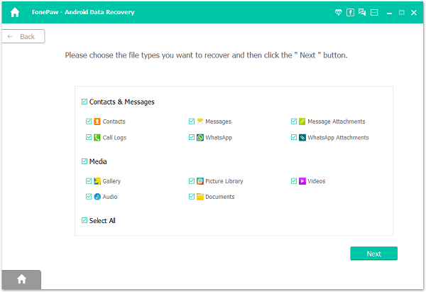 Choose Data Type to Recover