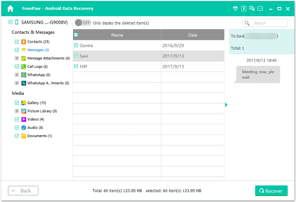 Recover and Export Text Messages from Samsung Galaxy to PC