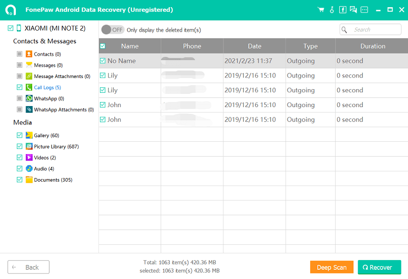 Select Call Logs in the List