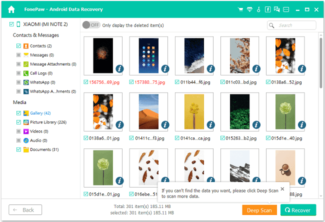 View Data in Internal Memory After Quick Scan