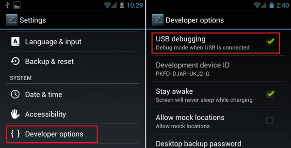 Turn on USB Debugging on Android 3.0 to 4.1