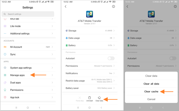 Clear AT&T Mobile Transfer Cache