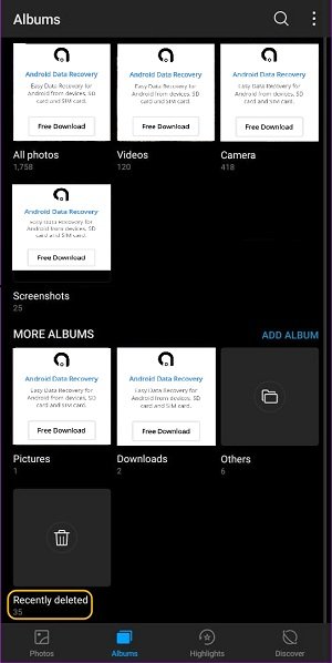 Recently Deleted Photos Folder on Huawei