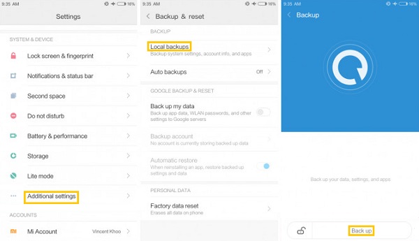 Xiaomi Backup to Local Storage