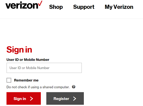 Log in to Verizon