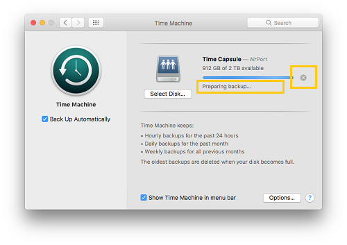 Close Time Machine Preparing Backup