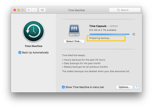 Time Machine Preparing Backup