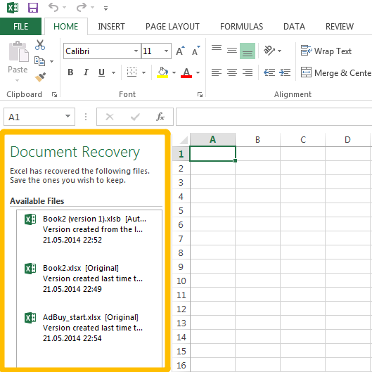 Excel AutoRecovery