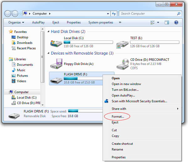 Format USB Flash Drive