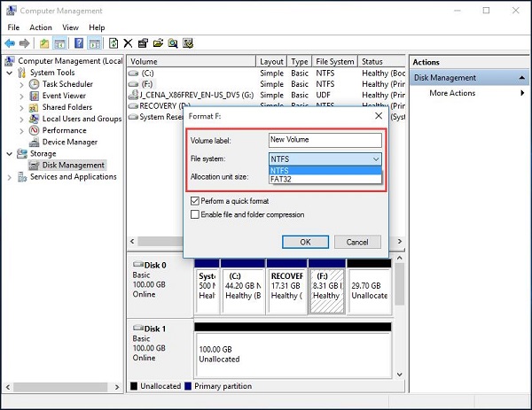 Windows SD Card Format Settings