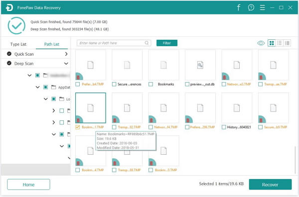 Select Bookmark Files to Recover