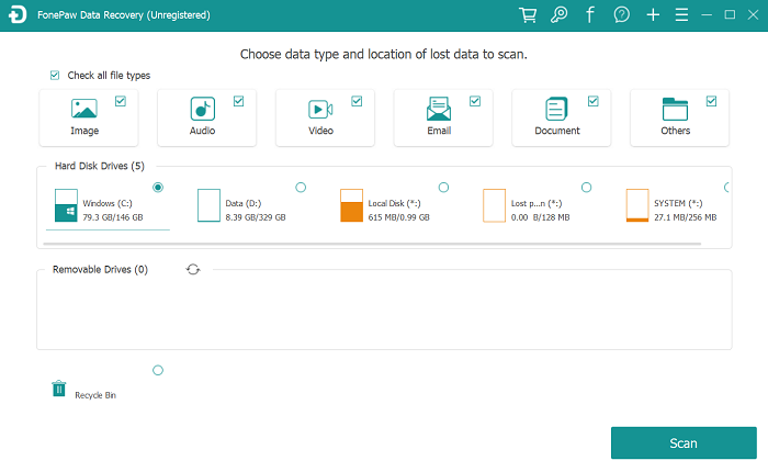 Select File Types and Hard Disk