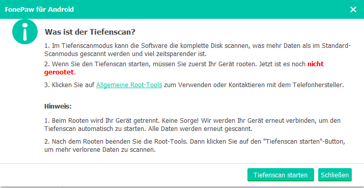 Android Daten Tiefenscan Root erforderlich