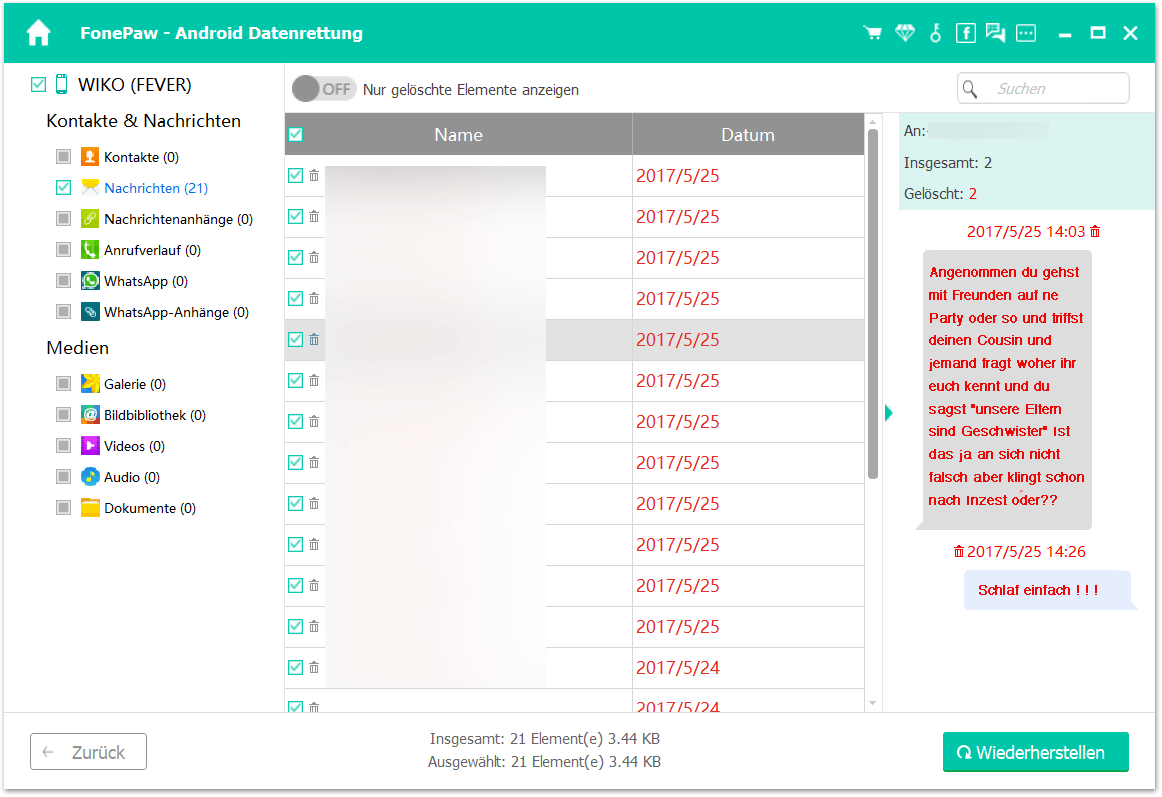 Gelöschte Android SMS wiederherstellen