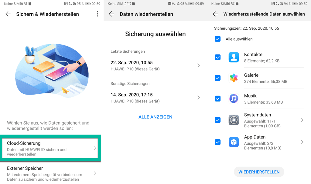 Huawei Cloud Kontakte wiederherstellen