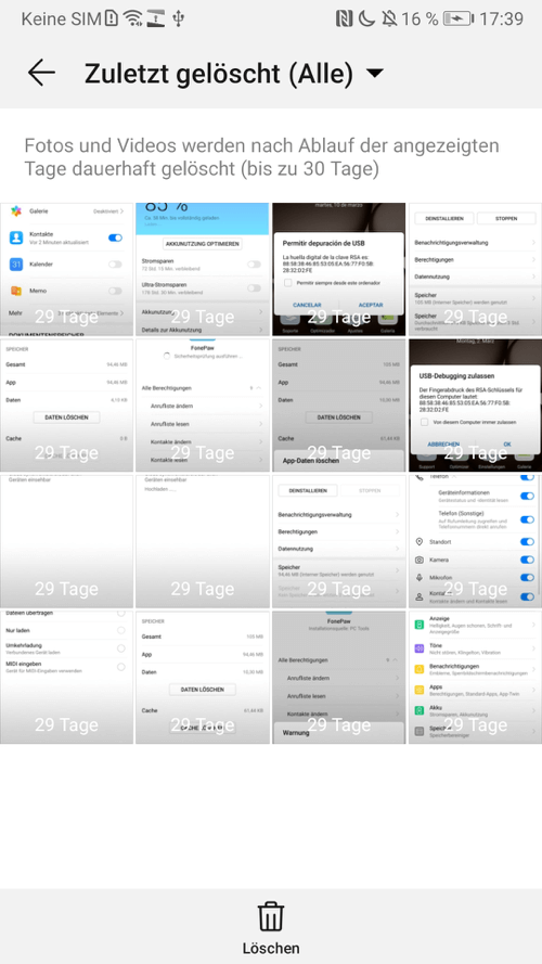 Huawei Zuletzt gelöscht Ordner