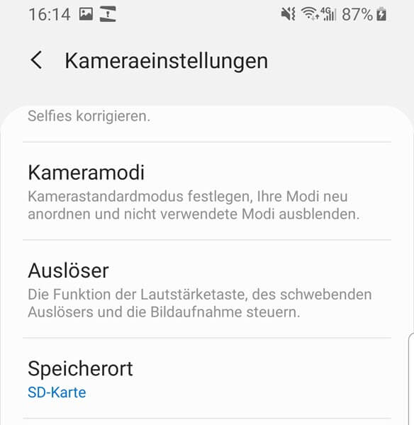 Speicherort für Kamerabilder Android