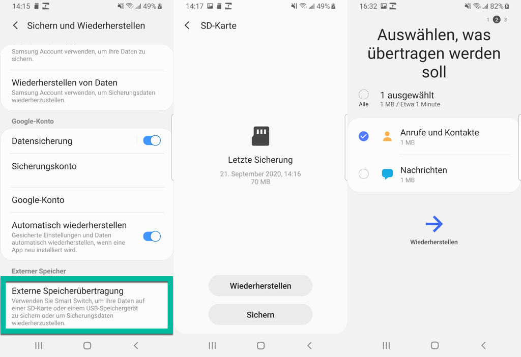 Samsung Anrufliste wiederherstellen aus SD Karte Backup