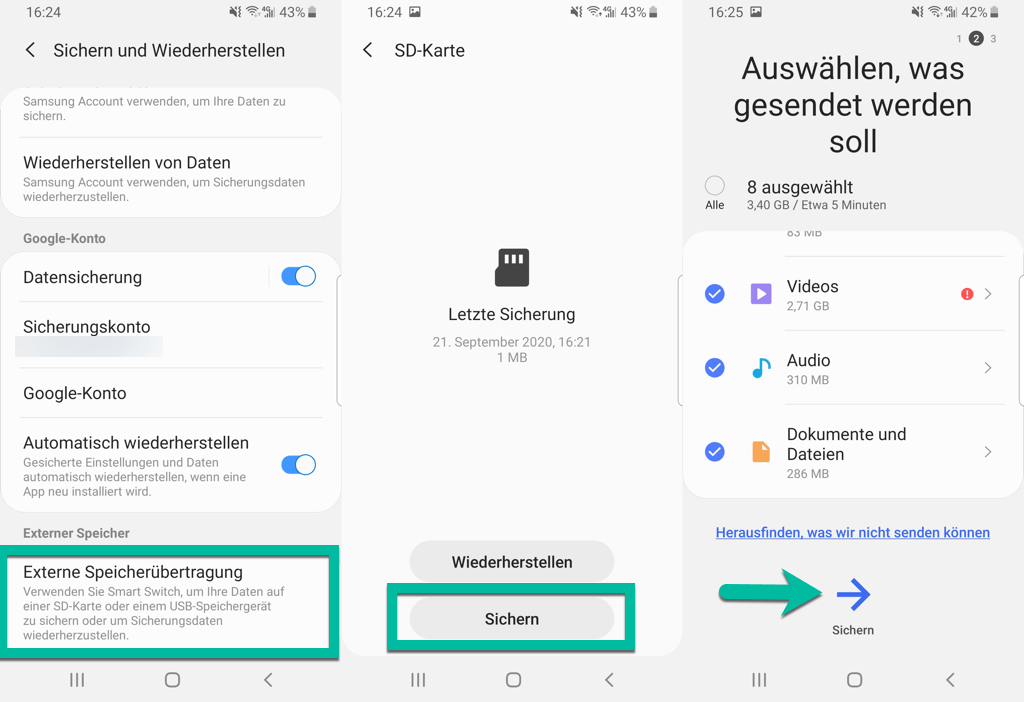 Samsung Daten auf SD-Karte speichern