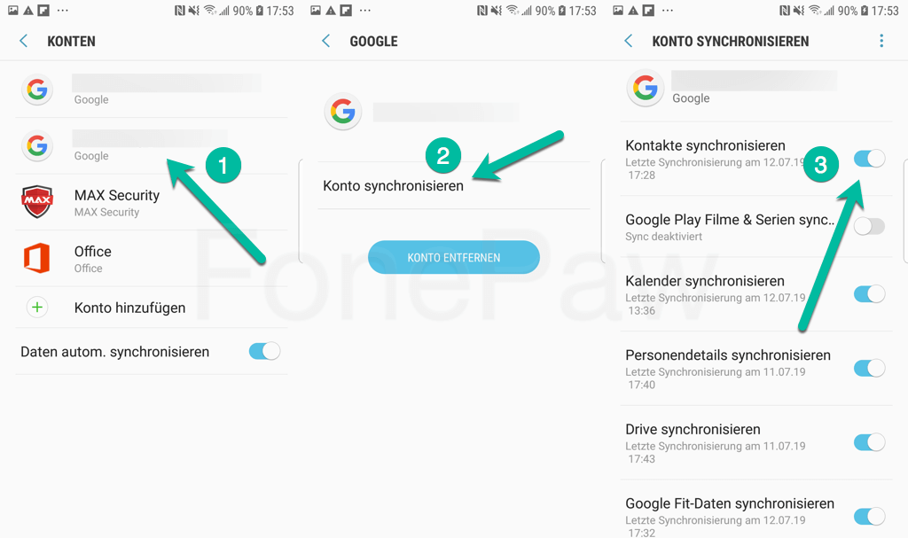 iPhone Kontakte auf Samsung synchronisieren über Google