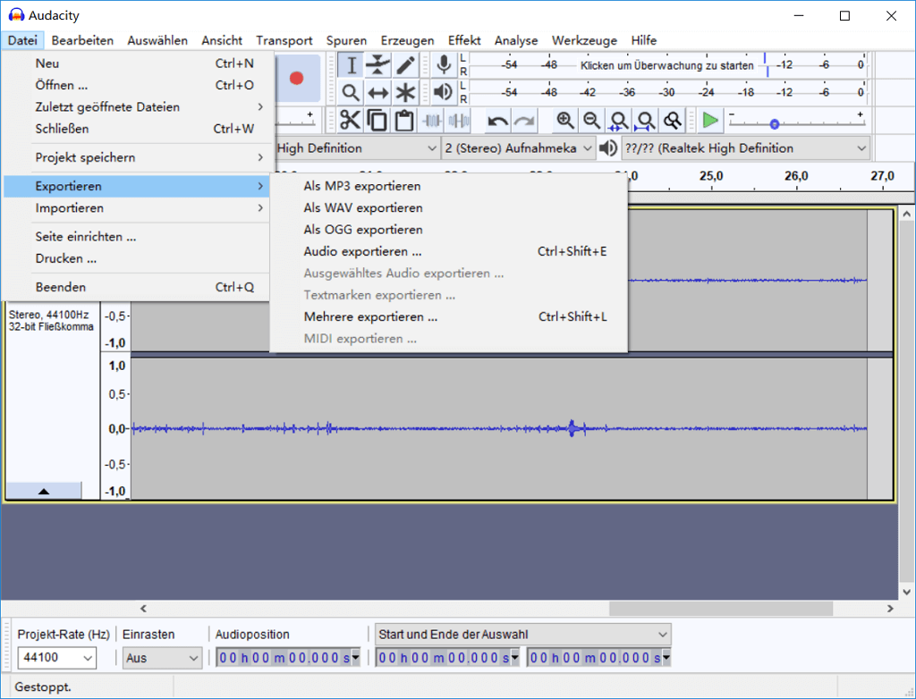 Audio exportieren Audacity