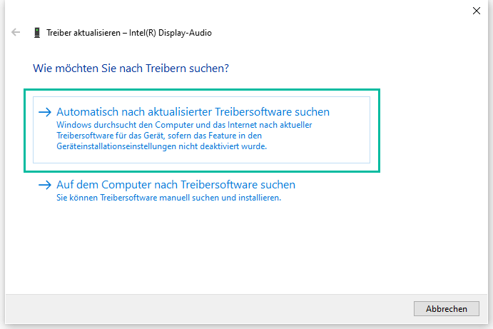 Automatisch nach aktualisierter Treibersoftware suchen