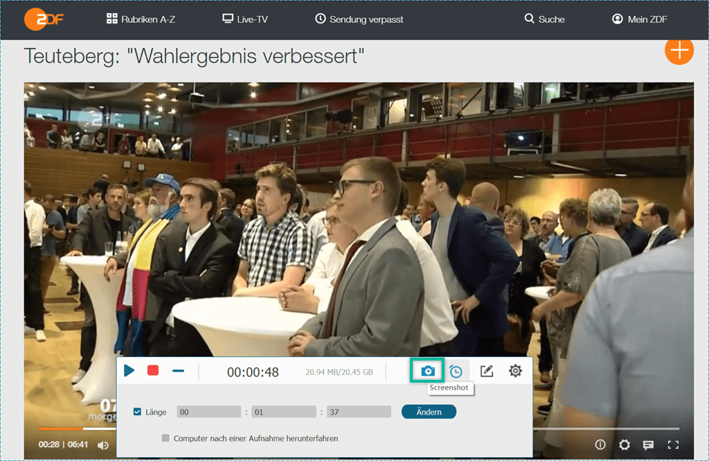 Bildschirmfoto erstellen ZDF-Videoaufnahme