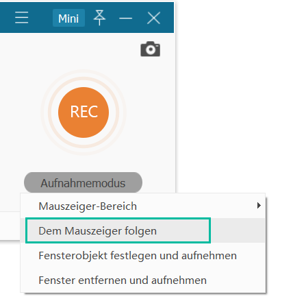 Videoaufnahme um dem Mauszeiger