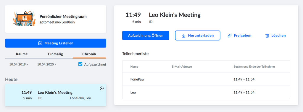 GoToMeeting Aufzeichnung verwalten