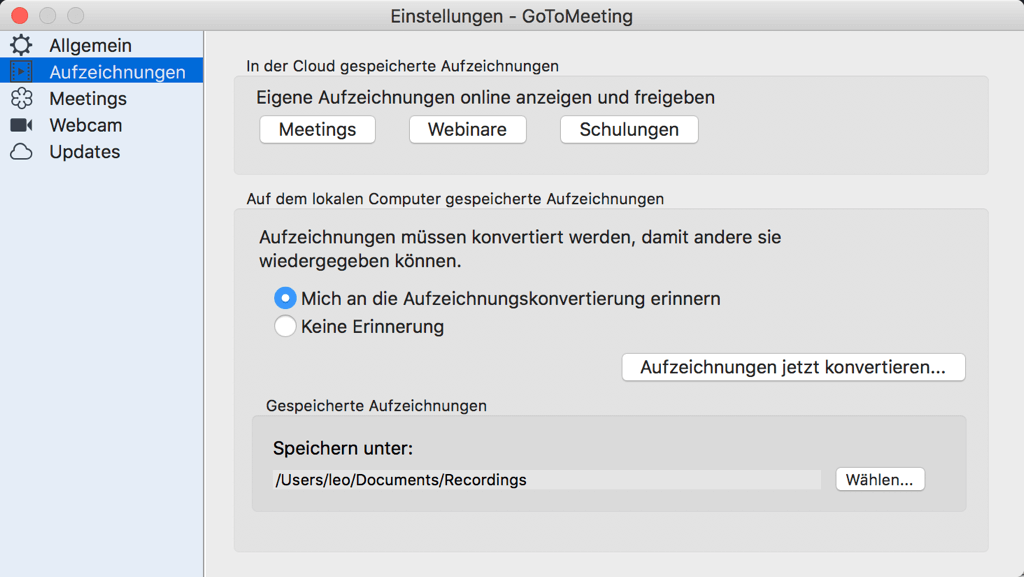 GoToMeeting Aufzeichnung Einstellung