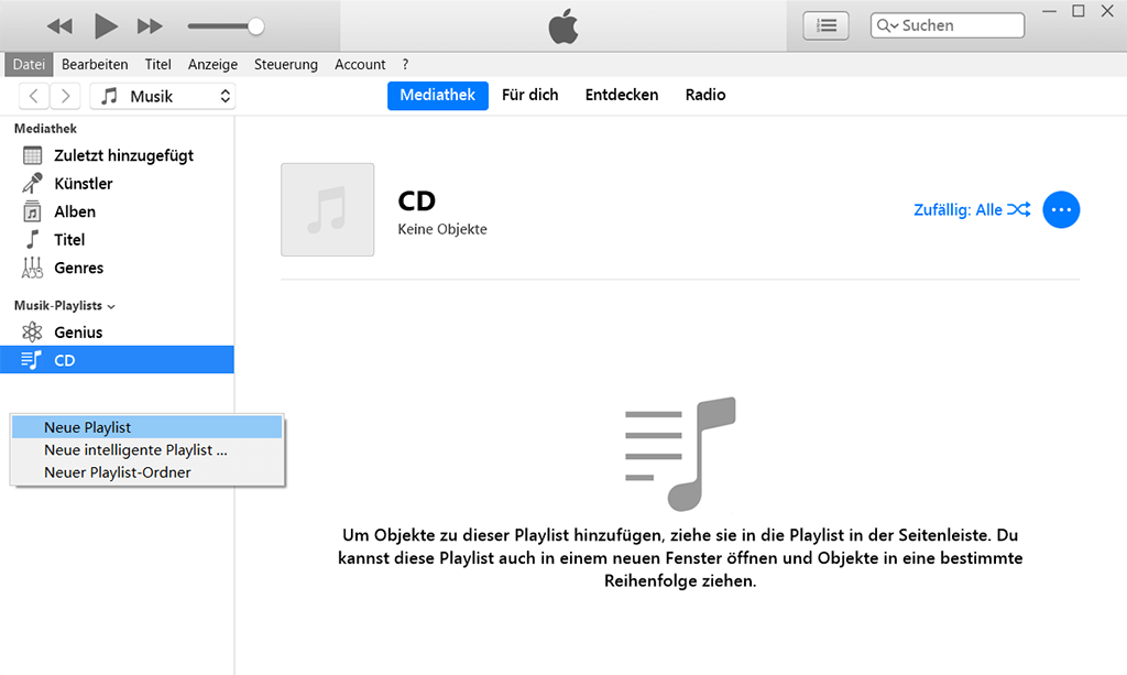 Neue Playliste auf iTunes erstellen