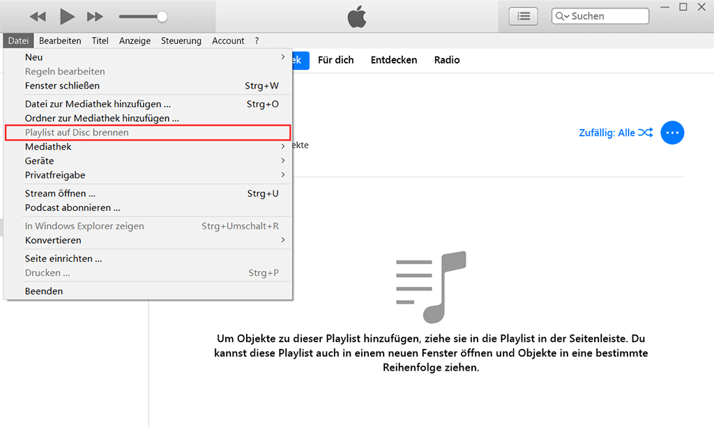 iTunes-Playlist auf Disc brennen