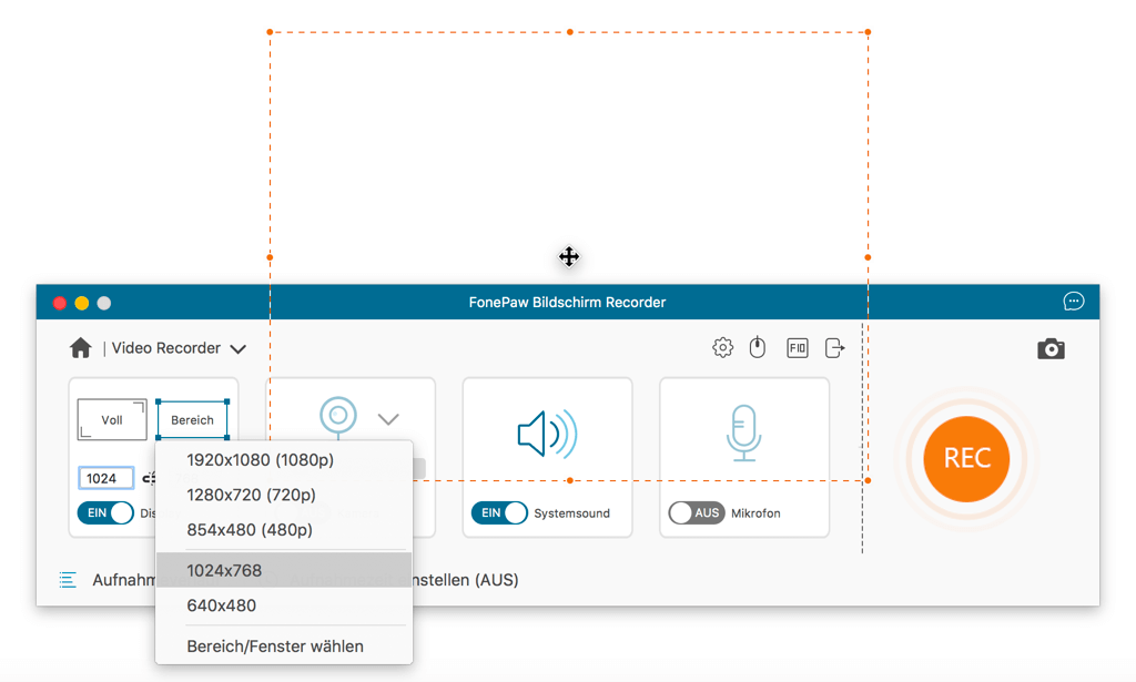 Mac Bildschirmaufnahme-Bereich einstellen