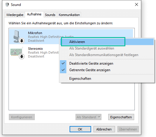 Mikrofon aktivieren Windows 10