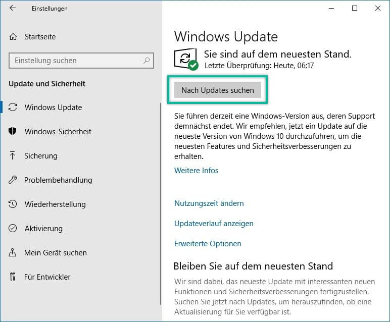 Nach Updates suchen Windows 10