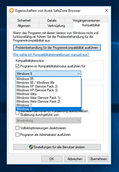 OBS im Kompatibilitätsmodus ausführen