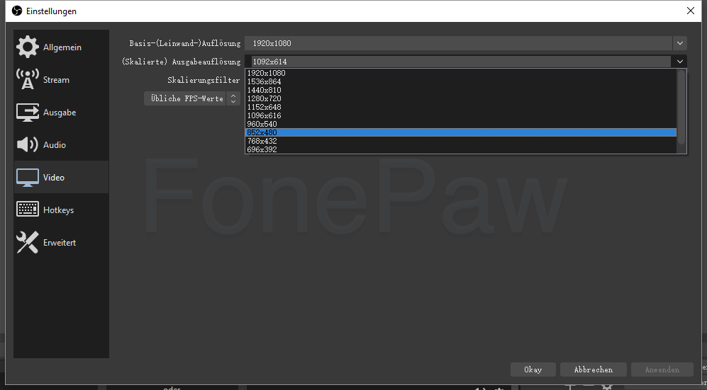 OBS Ausgabeauflösung niedriger