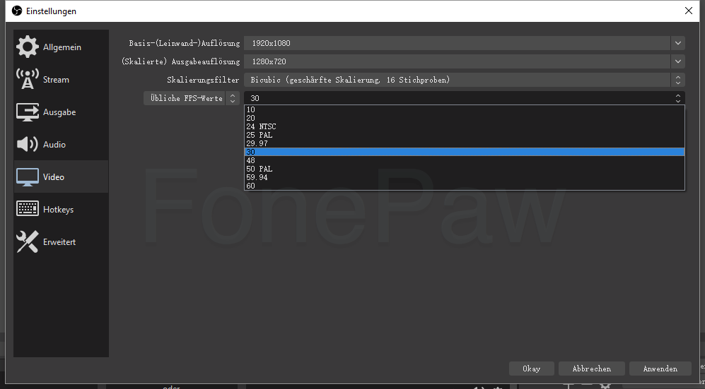 OBS übliche FPS Werte niedriger