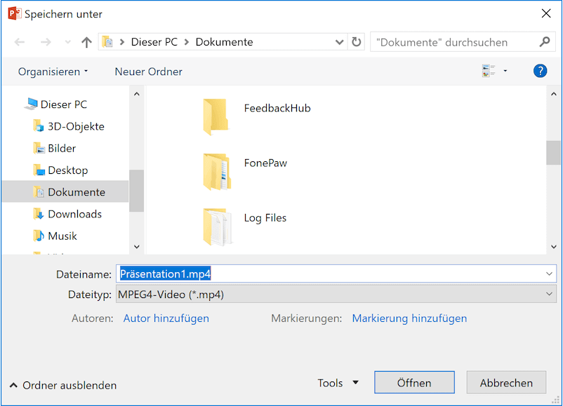 PowerPoint als MP4 speichern