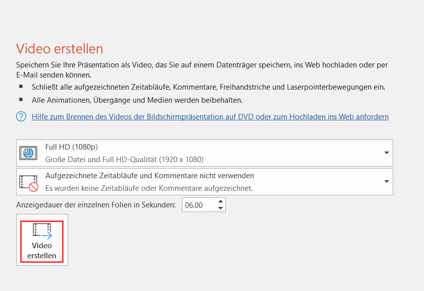 PowerPoint-Video mit Kommentare speichern