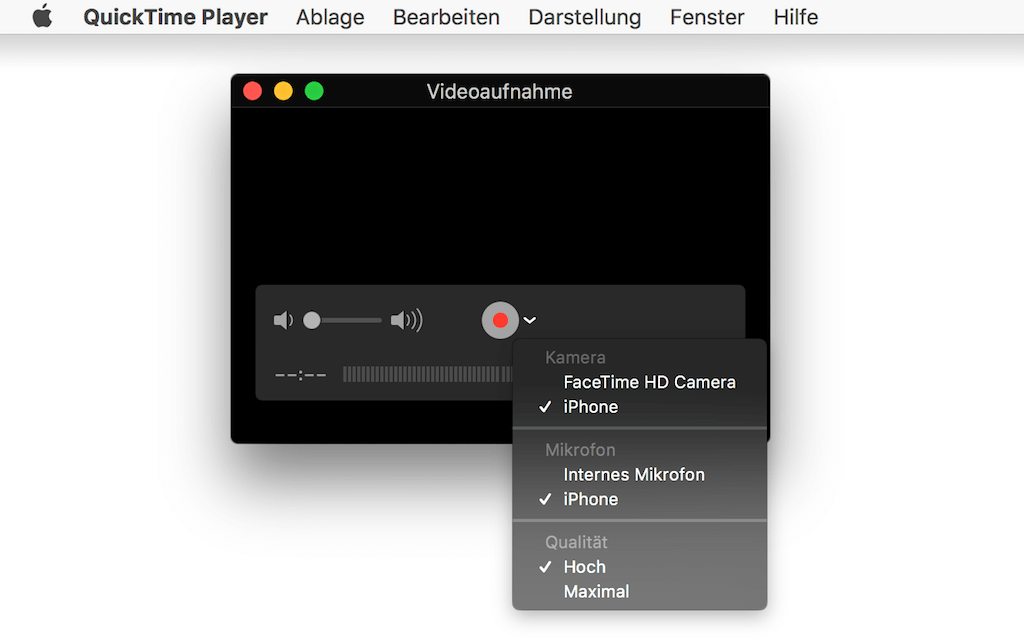 iPhone Bildschirm auf Mac duplizieren per QuickTime