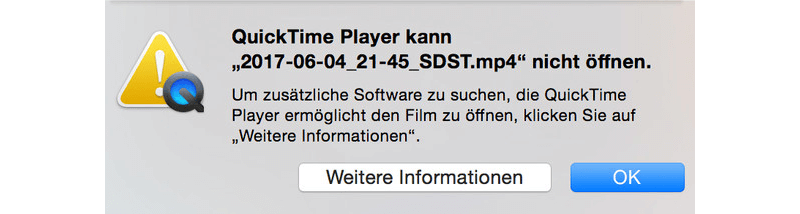 Datei kann nicht vom Quicktime geöffnet