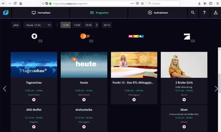 Live-Sendungen im Browser aufnehmen Waipu TV