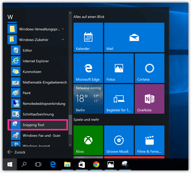 Snipping Tool auf Windows 10