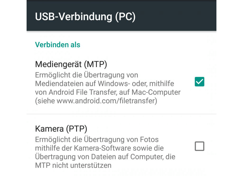 Handy mit PC verbinden MTP-Modus