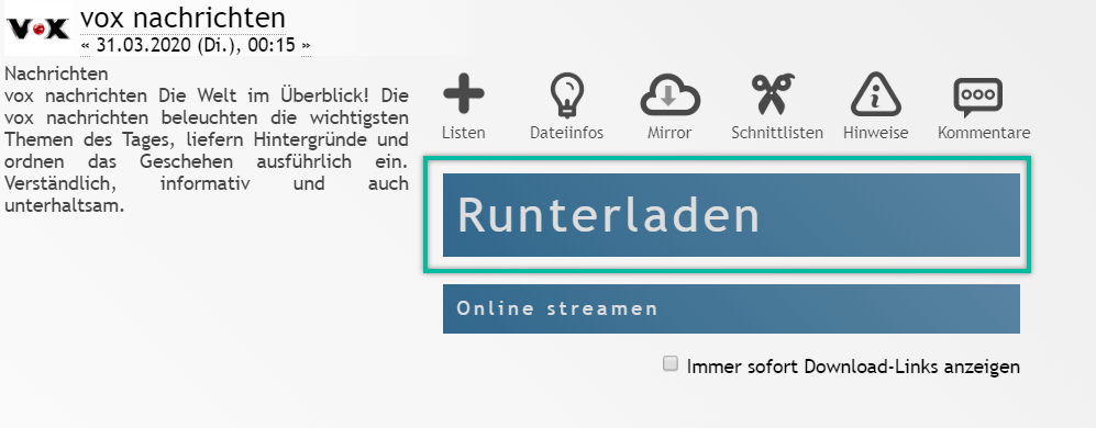 Vox-Mediathek runterladen OnlineTVRecorder