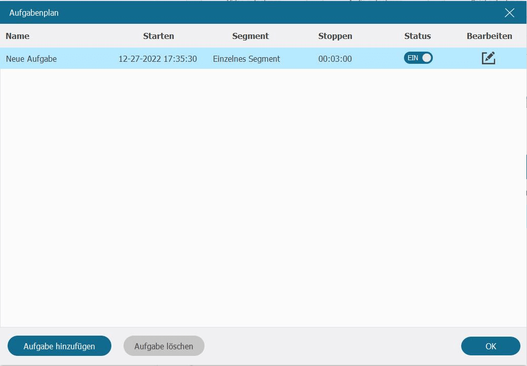 Aufgabeplan für Audioaufnahme beginnen